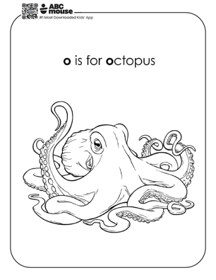 O is for octopus free printable coloring page for kids from ABCmouse.com.