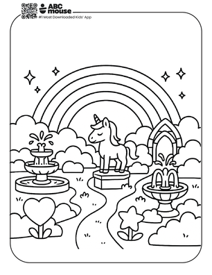 Free printable rainbow coloring page for kids from ABCmouse.com.
