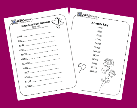 Free printable Valentine's Day word scrambles for kids from ABCmouse.com.