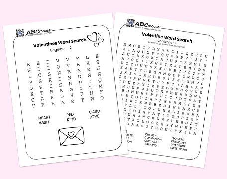 Free printable Valentine's Day Word Search's for kids from ABCmouse.com.
