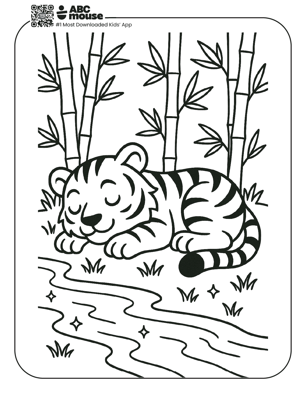 Free printable tiger sleeping coloring page for kids from ABCmouse.com. 