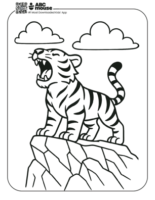 Free printable tiger roaring coloring page for kids from ABCmouse.com. 
