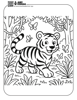 Free printable tiger in the jungle coloring page for kids from ABCmouse.com. 