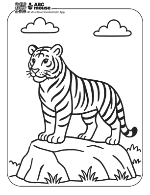 Free printable tiger on a rock coloring page for kids from ABCmouse.com. 