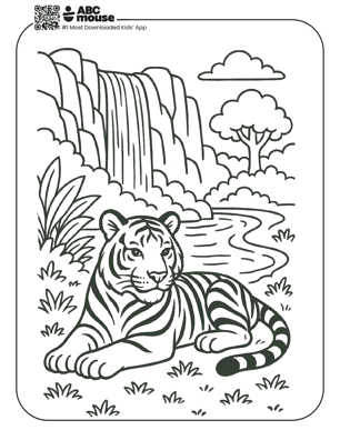 Free printable realistic tiger coloring page for kids from ABCmouse.com. 