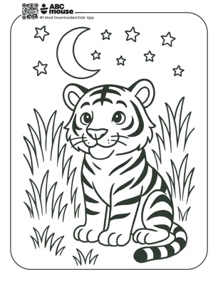 Free printable tiger coloring page for kids from ABCmouse.com. 