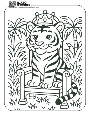 Free printable tiger king coloring page for kids from ABCmouse.com. 
