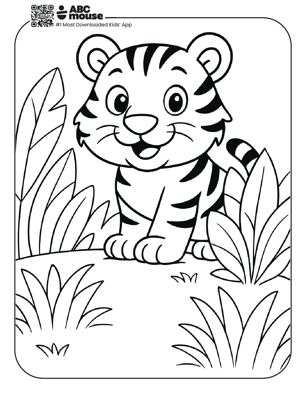 Free printable tiger in the grass coloring page for kids from ABCmouse.com. 