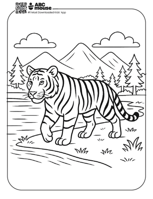 Free printable realistic tiger coloring page for kids from ABCmouse.com. 