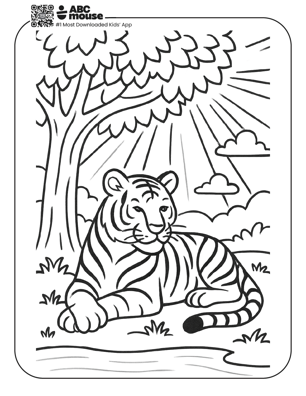 Free printable realistic tiger coloring page for kids from ABCmouse.com. 