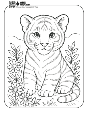 Free printable realistic tiger coloring page for kids from ABCmouse.com. 