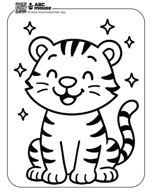 Free printable cute happy tiger coloring page for kids from ABCmouse.com. 
