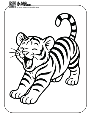 Free printable tiger yawning coloring page for kids from ABCmouse.com. 