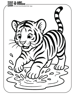 Free printable tiger playing coloring page for kids from ABCmouse.com. 