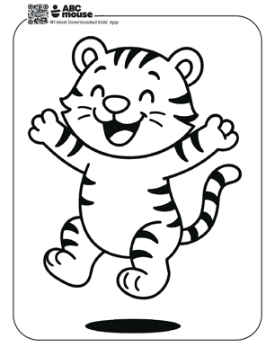 Free printable happy jumping tiger coloring page for kids from ABCmouse.com. 