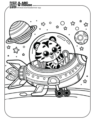 Free printable tiger Spaceship coloring page for kids from ABCmouse.com. 