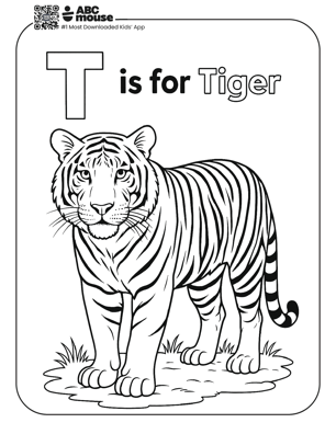 Free printable realistic tiger coloring page for kids from ABCmouse.com. 