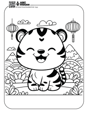 Free printable tiger coloring page for kids from ABCmouse.com. 