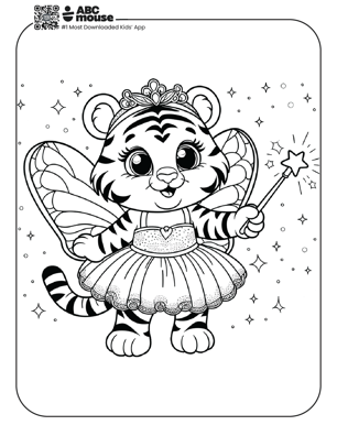 Free printable tiger fairy coloring page for kids from ABCmouse.com. 