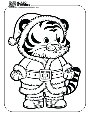 Free printable tiger santa coloring page for kids from ABCmouse.com. 