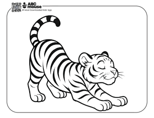 Free printable tiger stretching coloring page for kids from ABCmouse.com. 