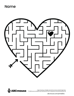 Free printable Valentine's day heart maze worksheet for kids from ABCmouse.com.