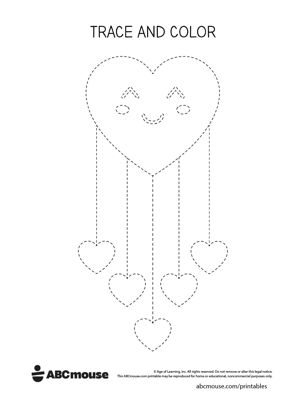 Free printable Valentine's day trace and color worksheet for kids from ABCmouse.com.