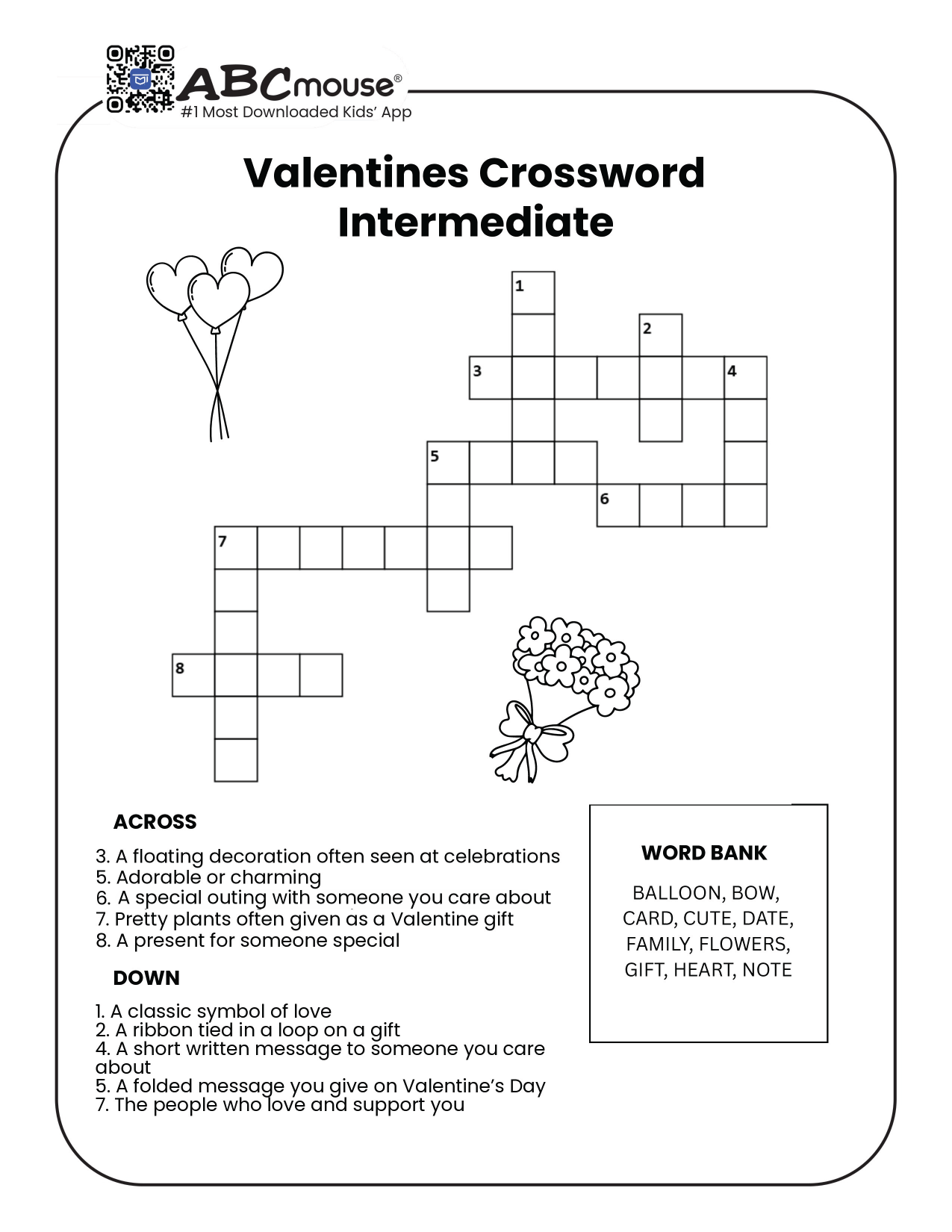 Free printable Valentine's Day crossword puzzles for kids from ABCmouse.com.