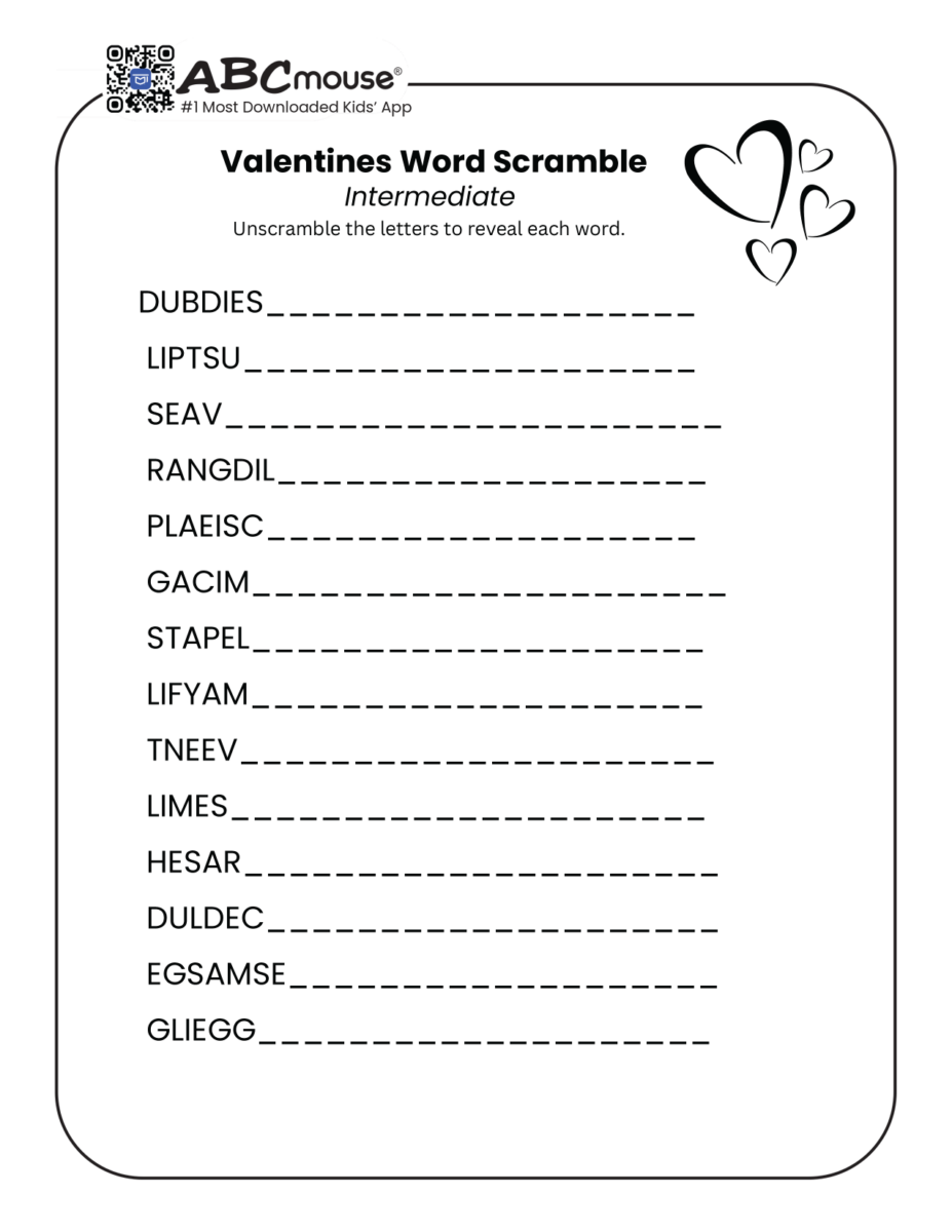 Free printable Valentine's Day word scrambles for kids from ABCmouse.com.