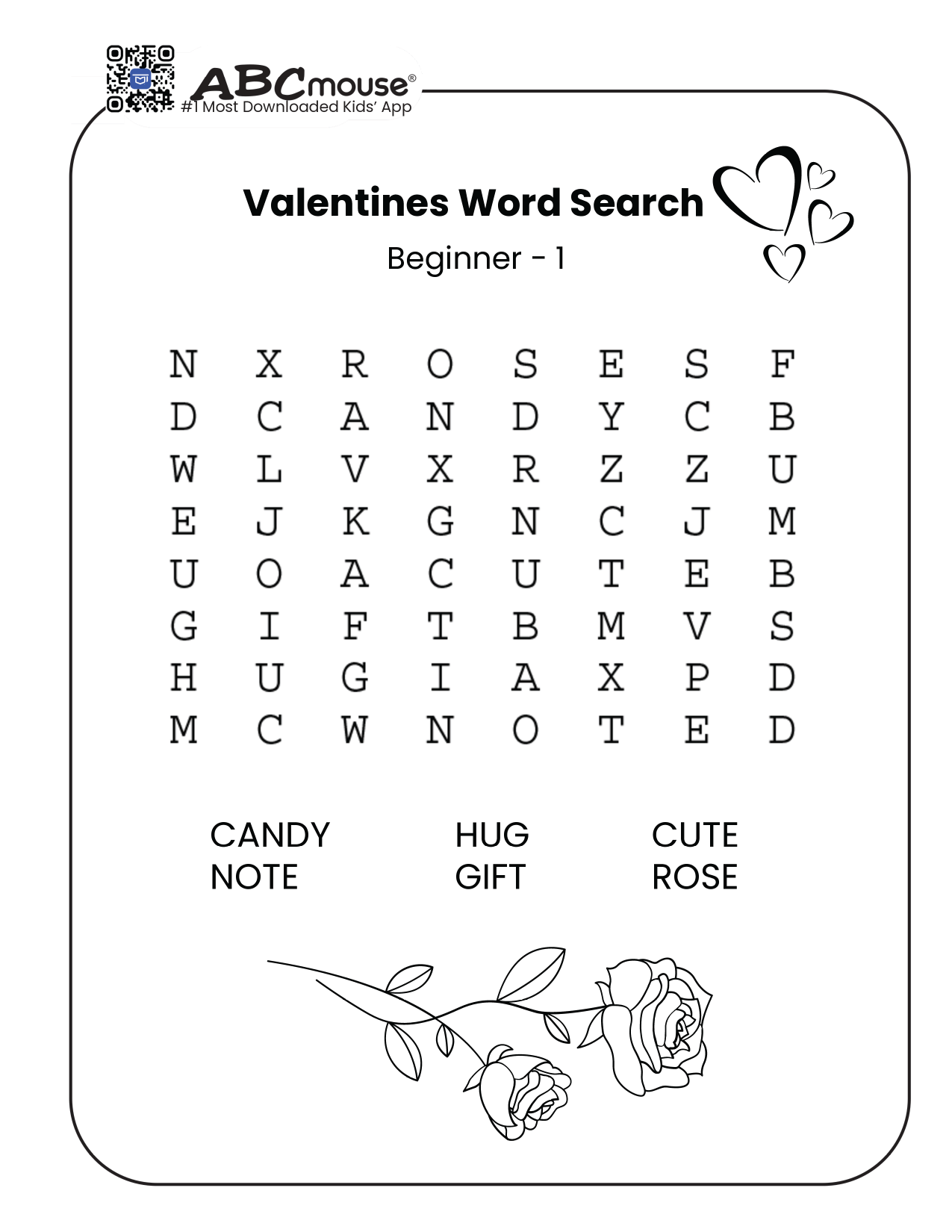 Free printable Valentine's Day Word Search for kids from ABCmouse.com.