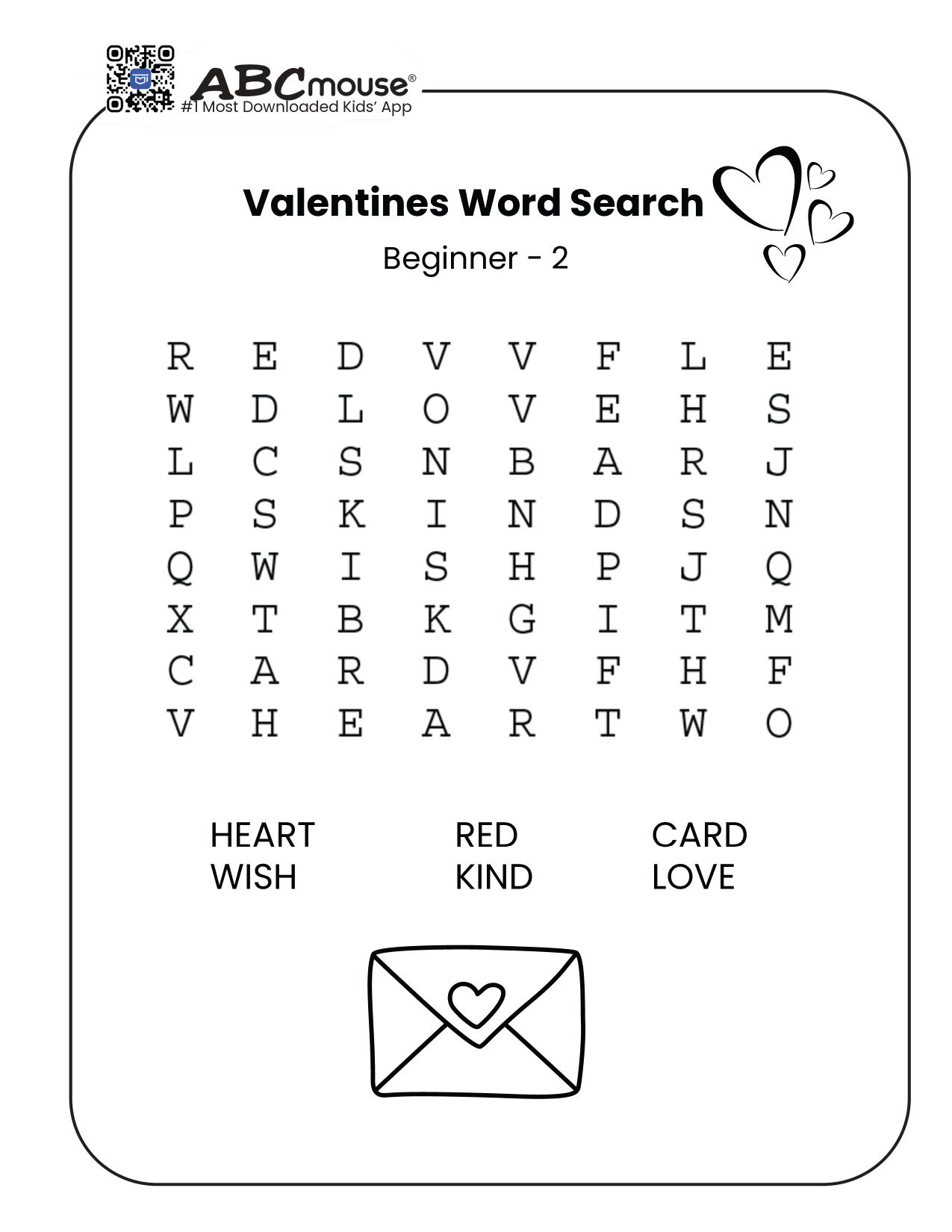 Free printable Valentine's Day Word Search for kids from ABCmouse.com.