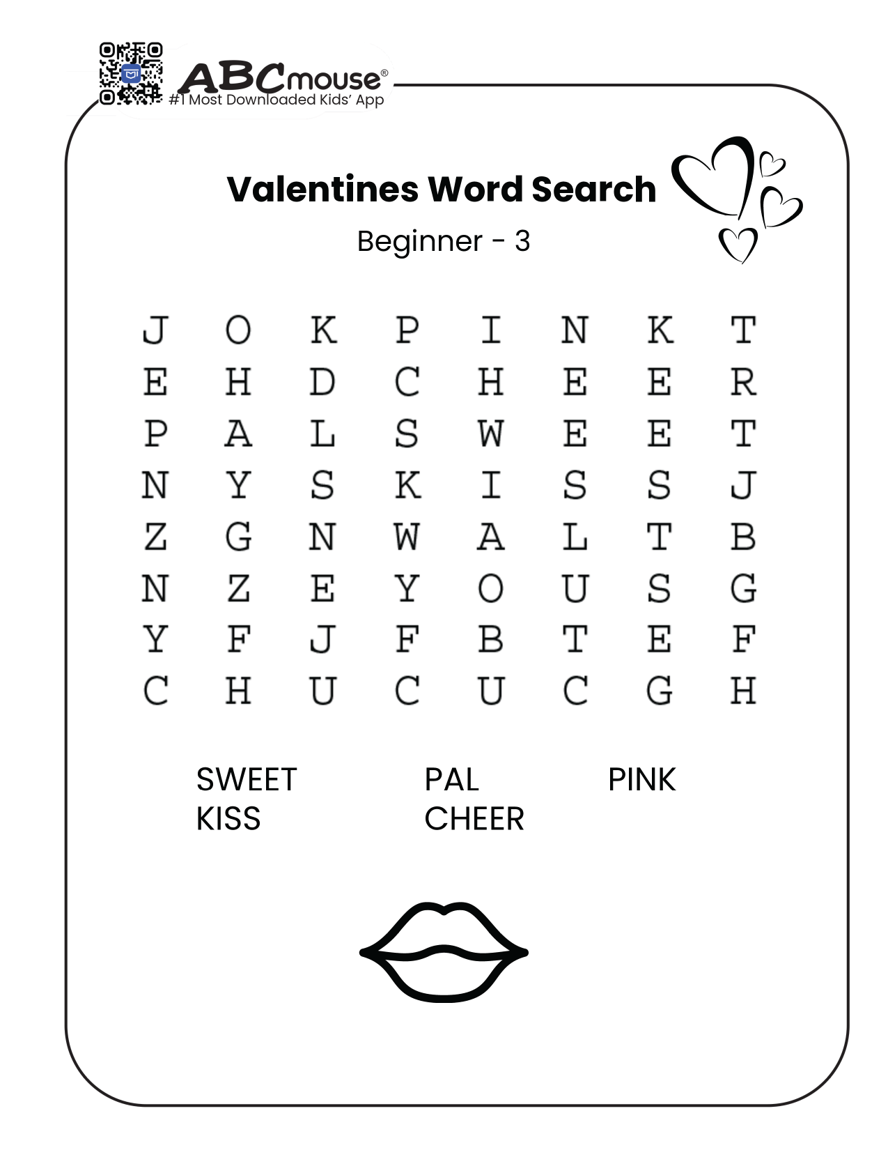 Free printable Valentine's Day Word Search for kids from ABCmouse.com.