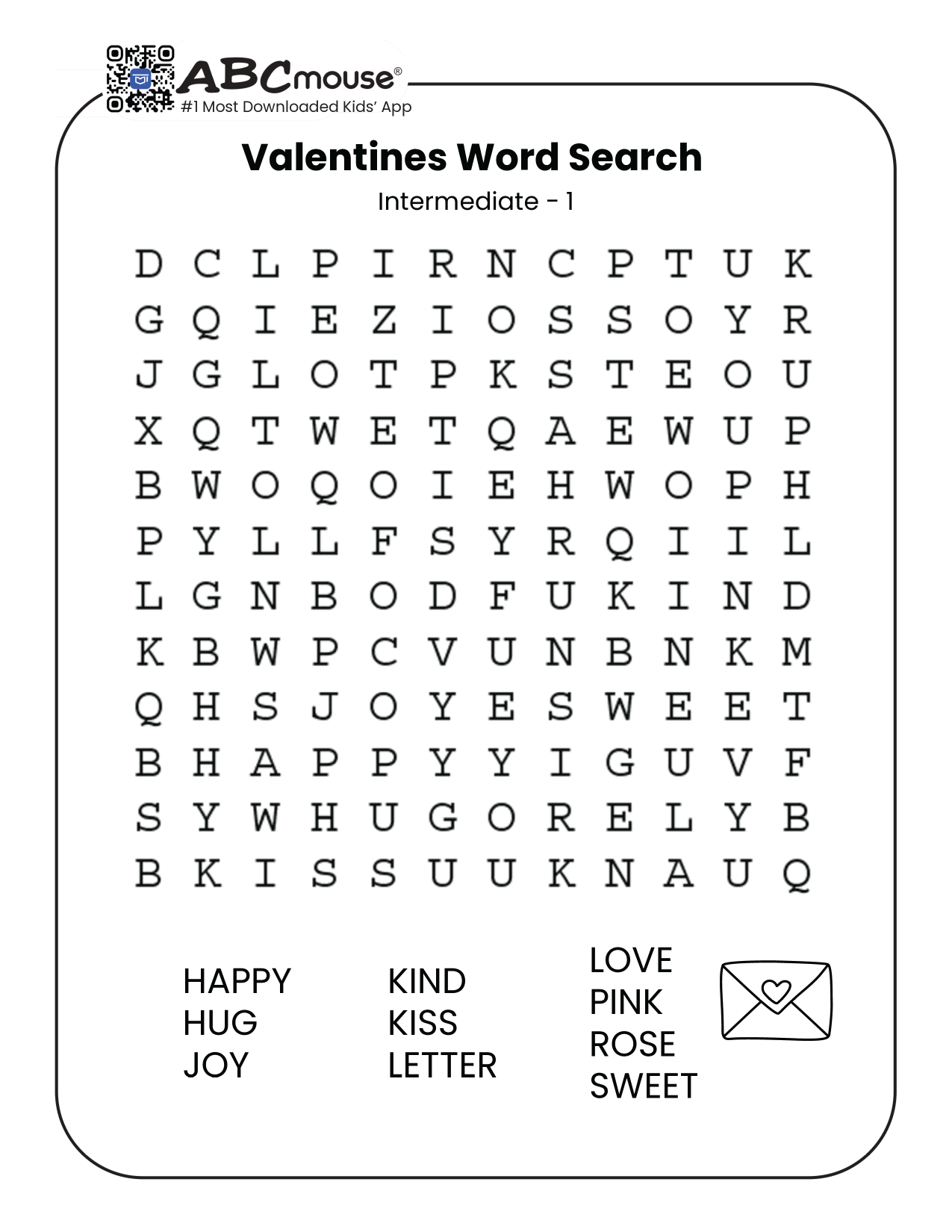 Free printable Valentine's Day Word Search for kids from ABCmouse.com.