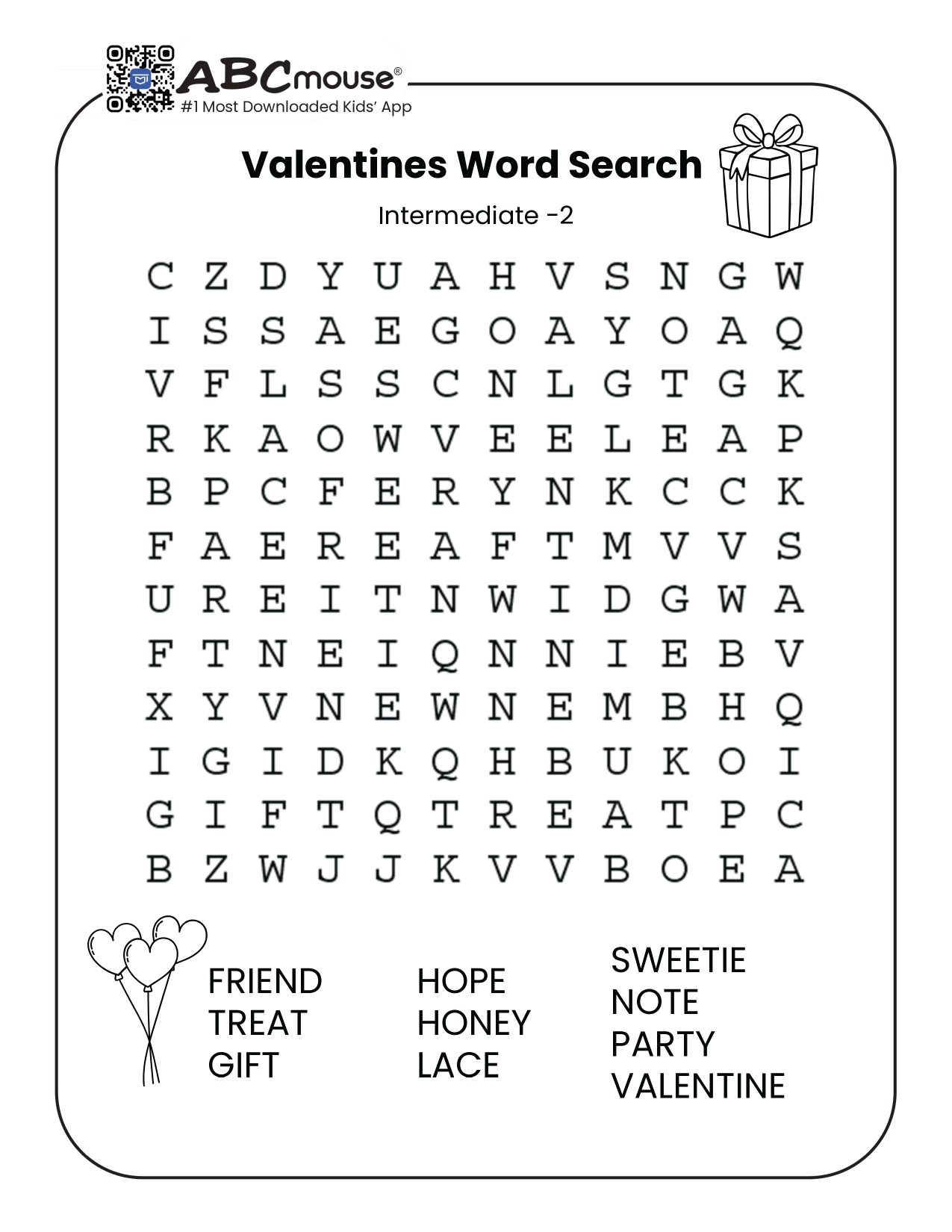 Free printable Valentine's Day Word Search for kids from ABCmouse.com.