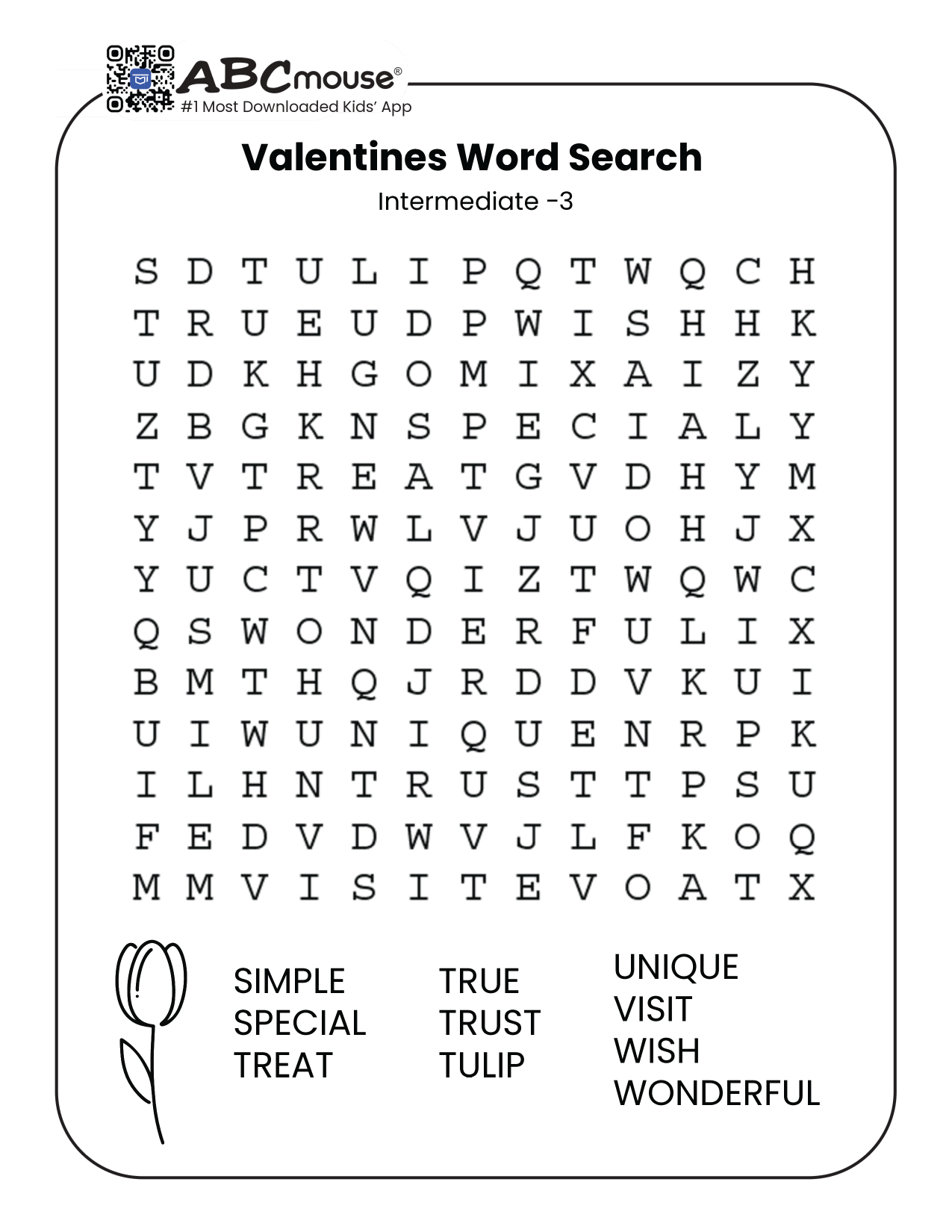 Free printable Valentine's Day Word Search for kids from ABCmouse.com.