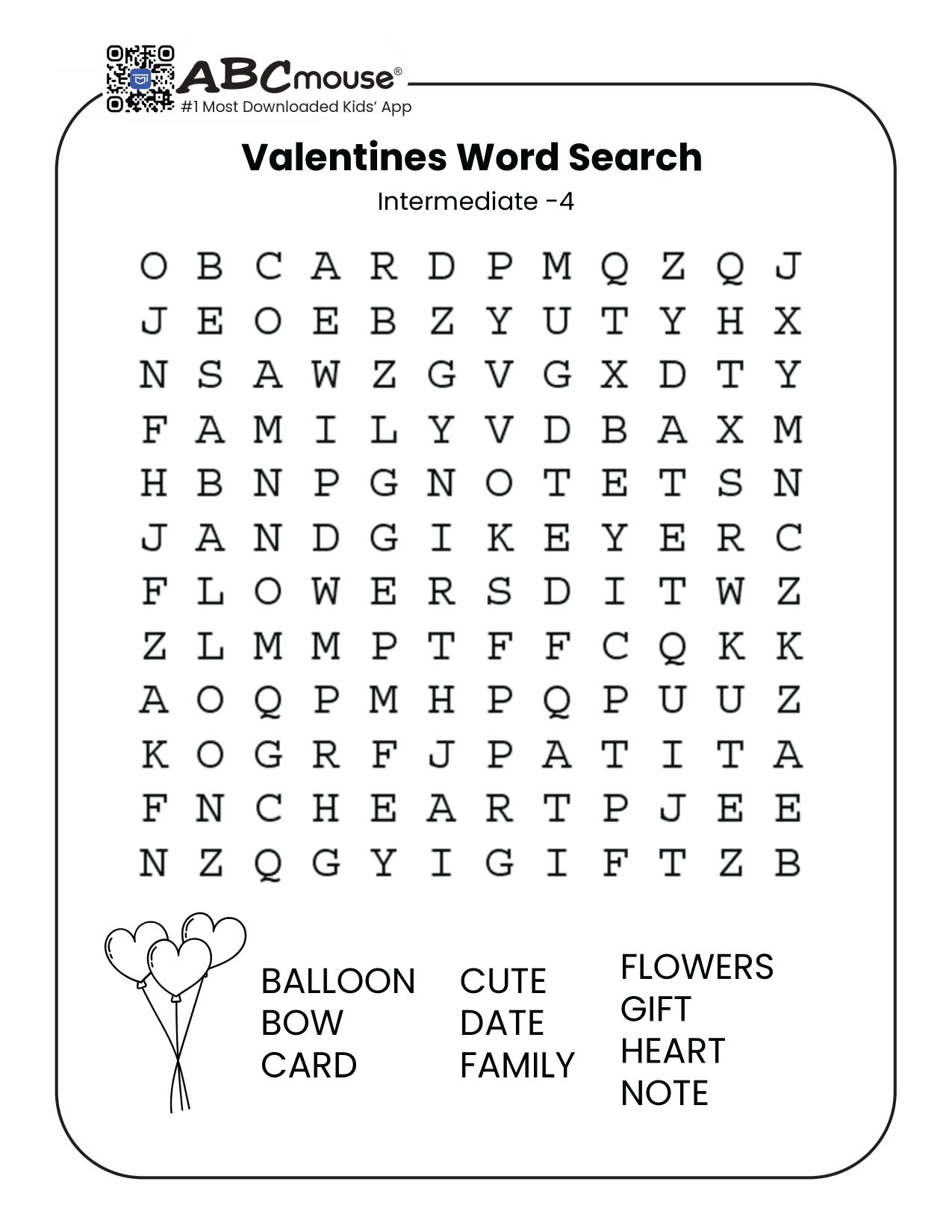 Free printable Valentine's Day Word Search for kids from ABCmouse.com.