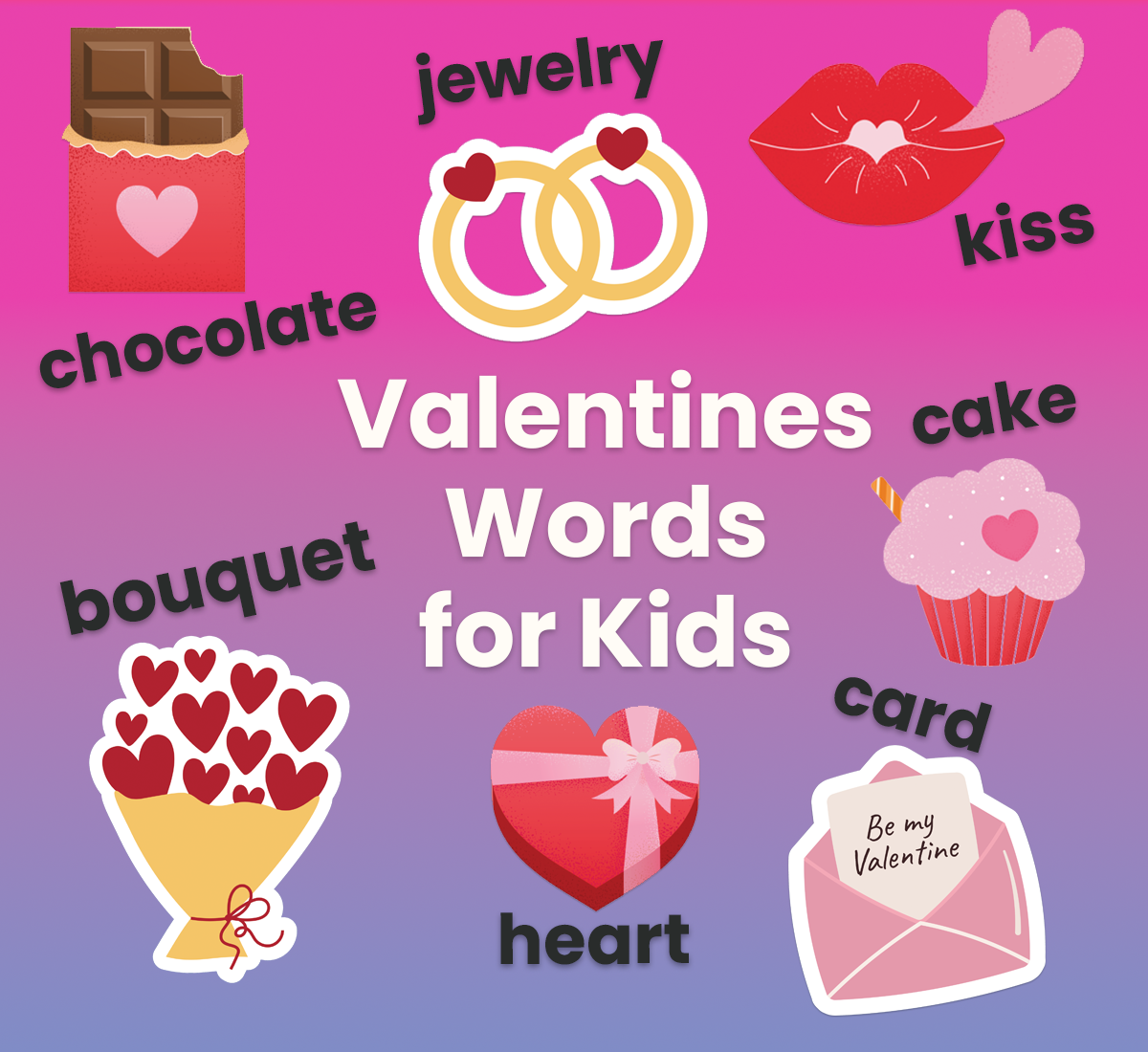 Colorful Valentine's day word lists for kids from ABCmouse.com. 