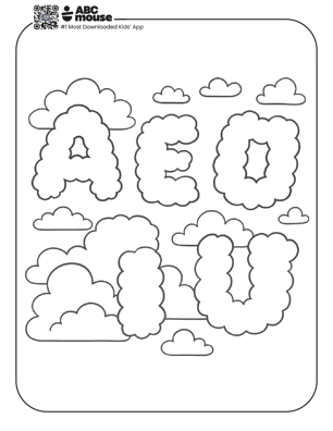 Free printable vowel in clouds coloring pages for kids from ABCmouse.com.