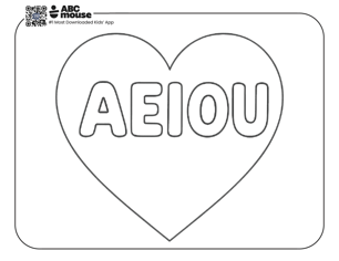Free printable vowels in a heart coloring pages for kids from ABCmouse.com.