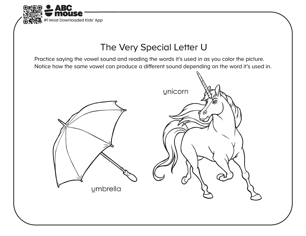 Free printable very special letter u vowels coloring pages for kids from ABCmouse.com.