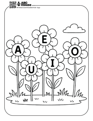 Free printable vowels in flowers coloring pages for kids from ABCmouse.com.
