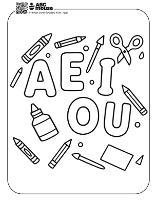 Free printable vowel school supplies coloring pages for kids from ABCmouse.com.