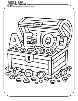 Free printable vowel treasure chest coloring pages for kids from ABCmouse.com.
