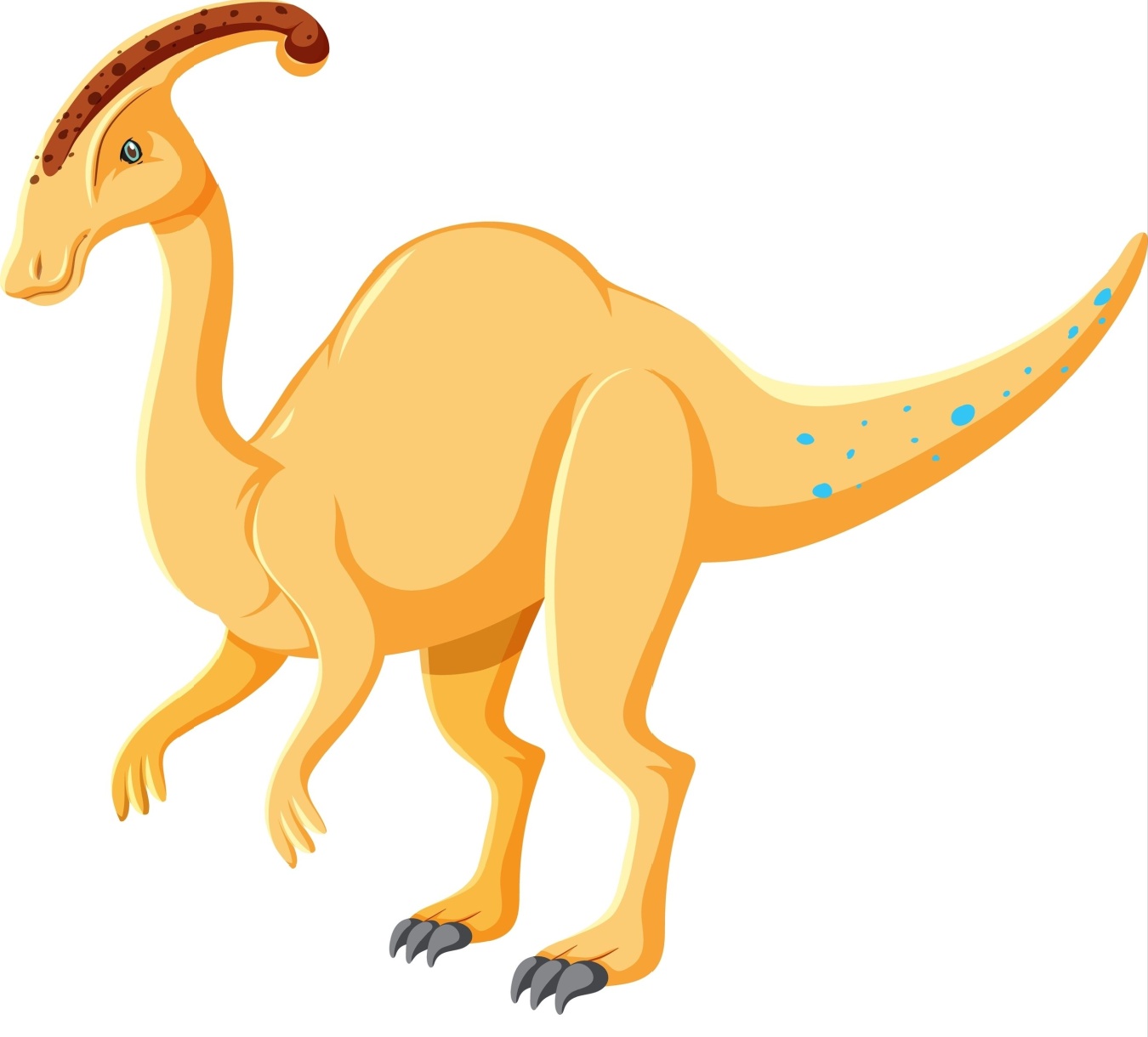 A yellow duck billed dinosaur illustration.