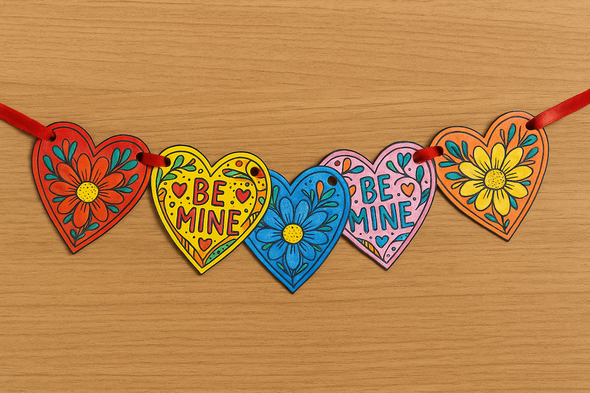 Free printable heart garland craft for kids from ABCmouse.com.