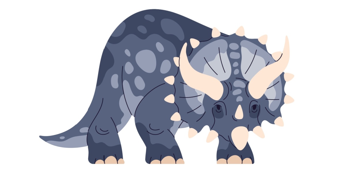 A grey horned dinosaur illustration.