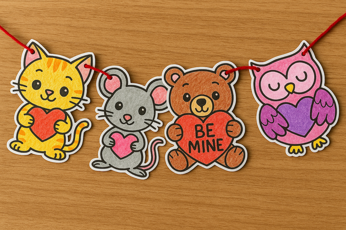 Fun Valentine's Day animal garland for kids to craft from ABCmouse.com.