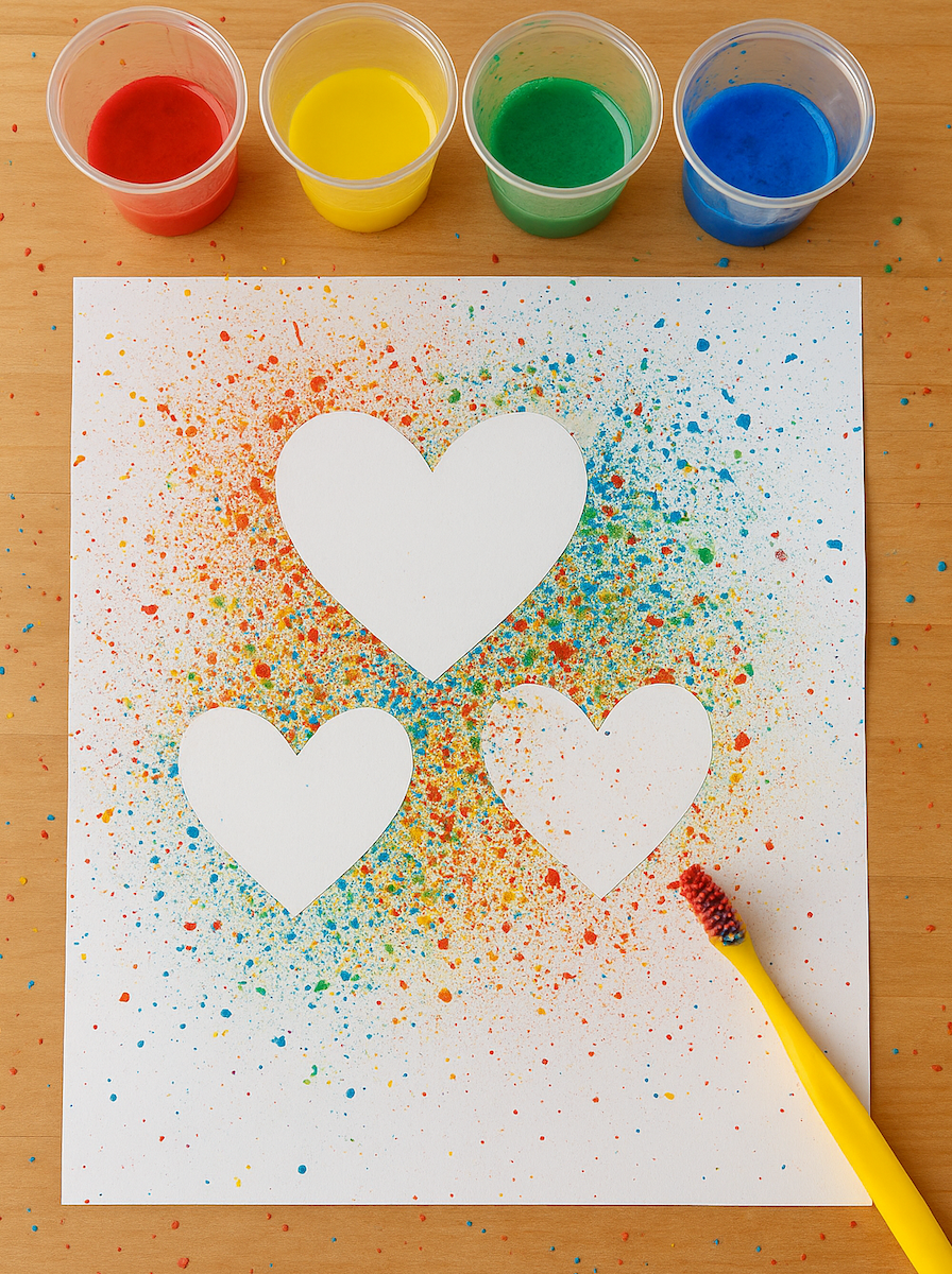 Fun heart splatter art Valentine's craft for kids from ABCmouse.com.