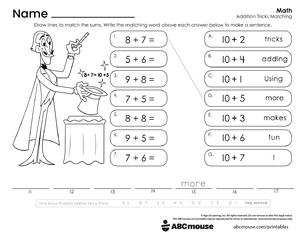Free printable 1st grade addition pdf worksheet for kids from ABCmouse.com.