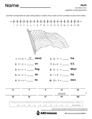 Free printable 1st grade addition and subtraction pdf worksheet for kids from ABCmouse.com.